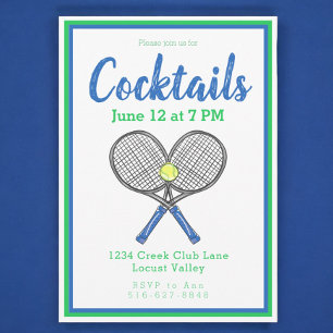 Invitation Racquettes de tennis bleues Prépa Soirée Cocktail