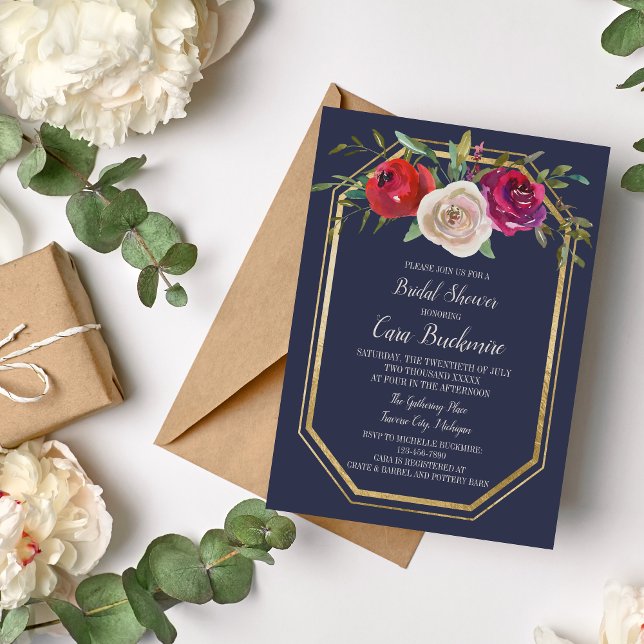 Invitation Radial Floral Navy Bleu Bourgogne Fête des mariées (Créateur téléchargé)