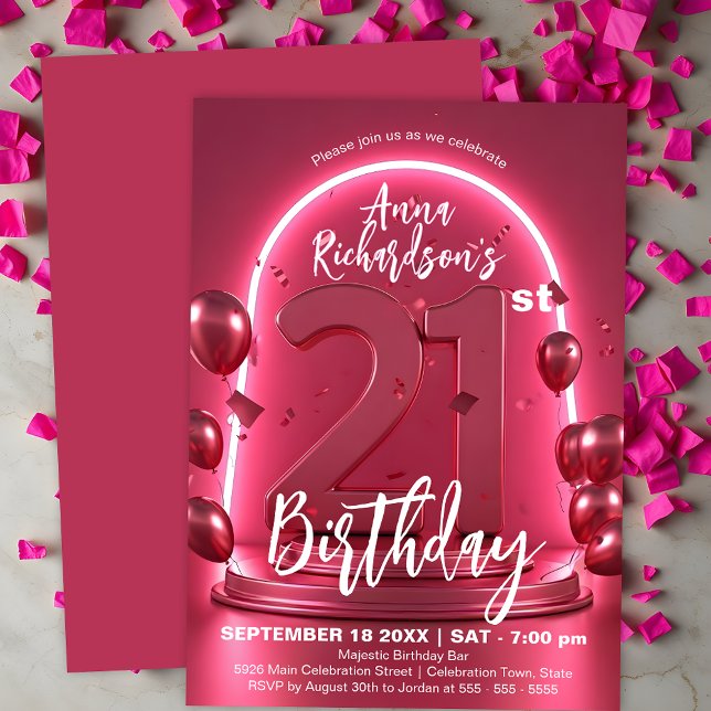 Invitation Radiant Chic Neon rose 21e anniversaire avec ballo (Créateur téléchargé)