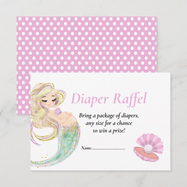 Invitation Raffel de sirène rose pour poka Baby shower (Devant / Derrière)