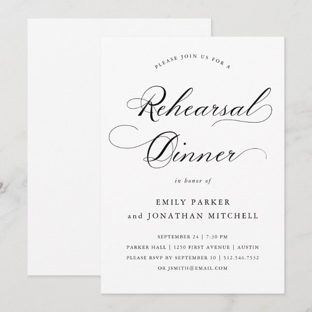 Invitation Raffiné | Dîner de répétition Mariage de calligrap (Devant / Derrière)