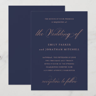 Invitation Raffiné   Faux Rose Gold Mariage Calligraphie