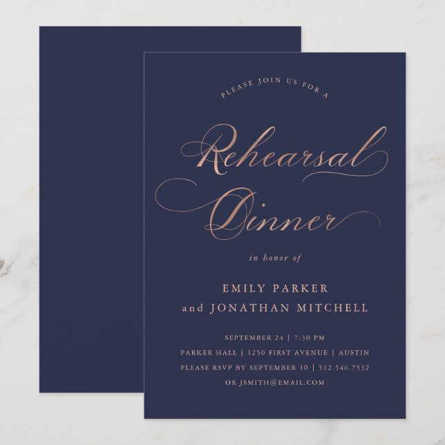 Invitation Raffiné | Faux Rose Gold sur le dîner de répétitio (Devant / Derrière)