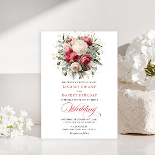 Invitation raffinée de couleur rubis rouge et or b