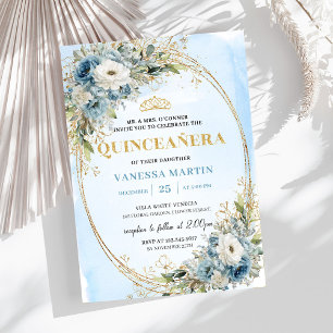 Invitation raffinée Quinceañera 15 ans Dusty Blue 