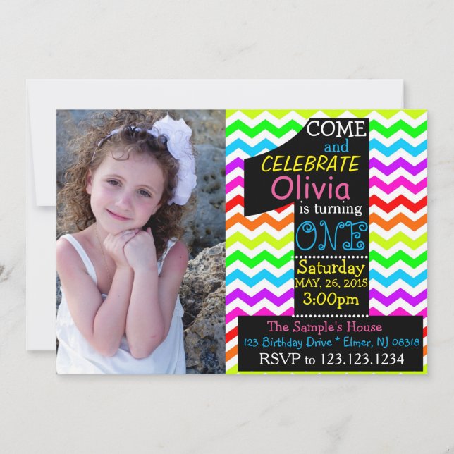 Invitation Rainbow 1st Birthday Invitation. (Devant)