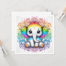 Rainbow baby elephant blank card