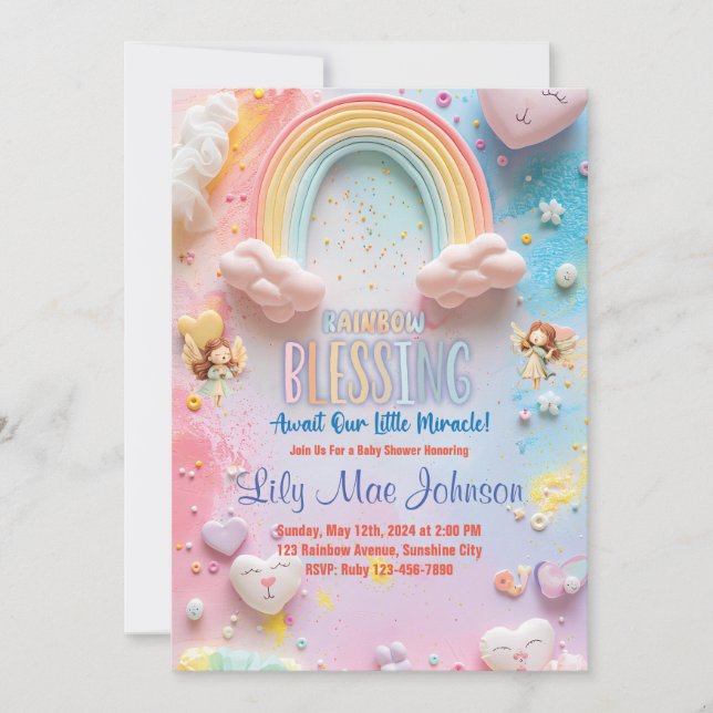 Invitation Rainbow Baby Girl Douche (Devant)