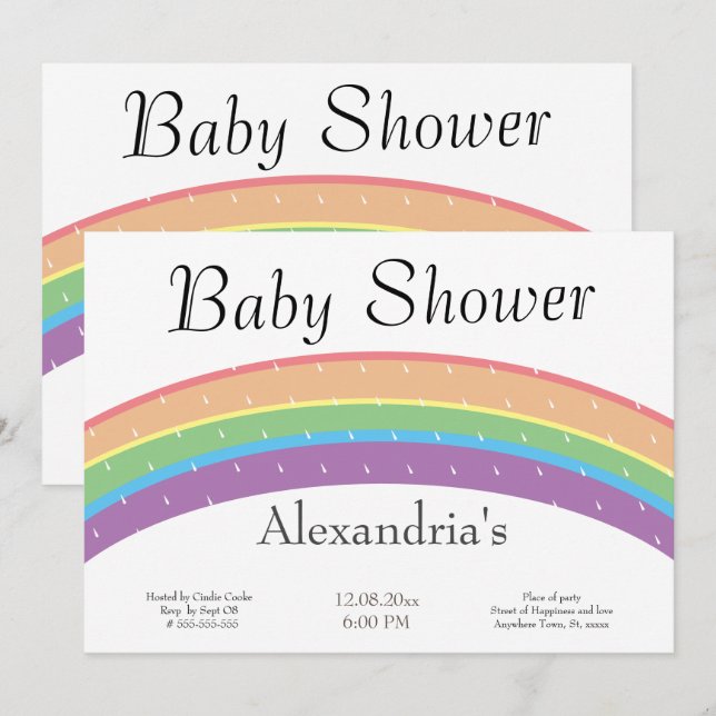 Invitation Rainbow Baby Girl ou garçon Baby shower fête (Devant / Derrière)