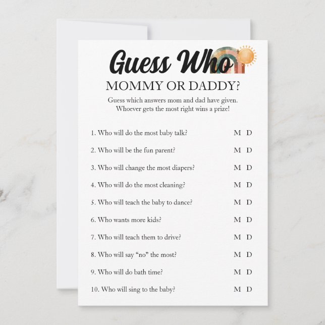 Invitation Rainbow Baby shower Devine Qui Activité Jeu (Devant)