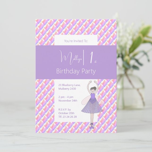 Invitation Rainbow Ballerina Fairy Purple Girls 1er anniversa (Debout devant)