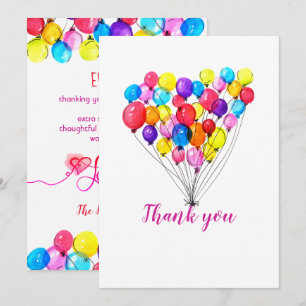 Invitation Rainbow BALLOON Girl 1er anniversaire Merci rose