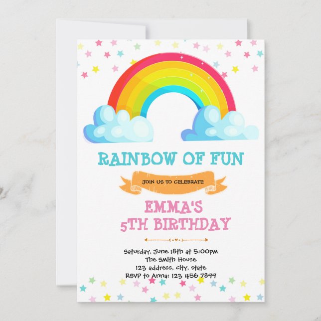 Invitation Rainbow bébé sautinent l'invitation de fête d'anni (Devant)