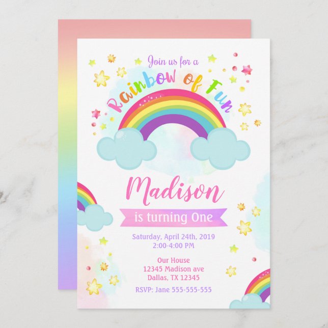 Invitation Rainbow Birthday Invitation, Rainbow of Fun (Devant / Derrière)