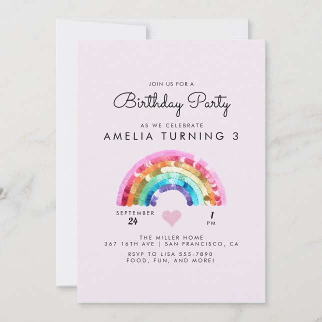 Invitation  Rainbow Birthday Party (Devant)