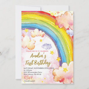 Invitation Rainbow Birthday Party Invitation, Girls Birthday