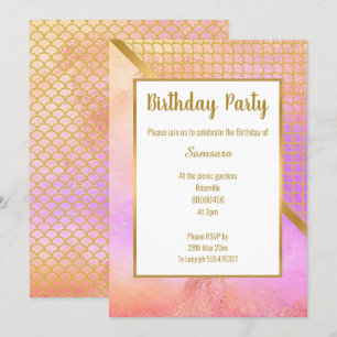 INVITATION RAINBOW BLUR GOLD MERMAID ÉCHELLE ANNIVERSAIRE