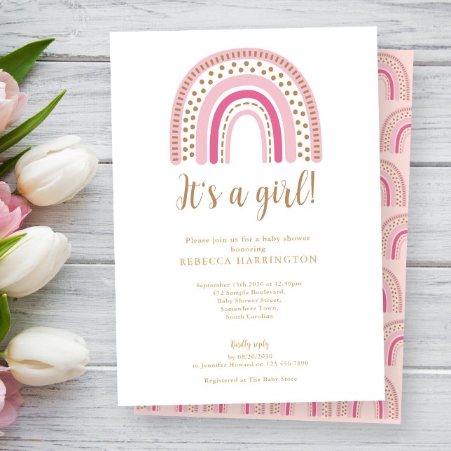 Invitation Rainbow Boho Baby shower rose fille (Créateur téléchargé)