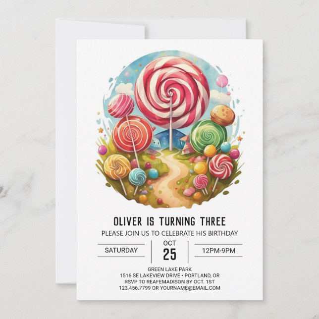 Invitation Rainbow Candy Lollipop Anniversaire (Devant)