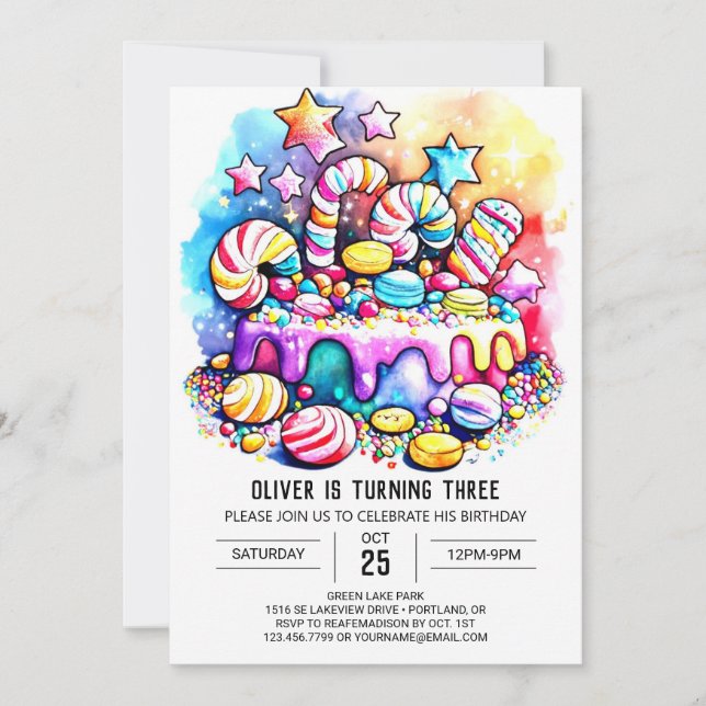 Invitation Rainbow Candyland Editable Anniversaire (Devant)
