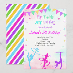 Invitation Rainbow Colorful Girls Gymnastic Anniversaire Invi