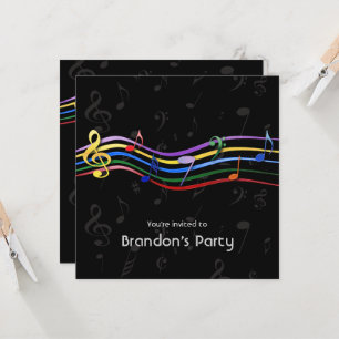 Invitation Rainbow Colour Music Notes Anniversaire