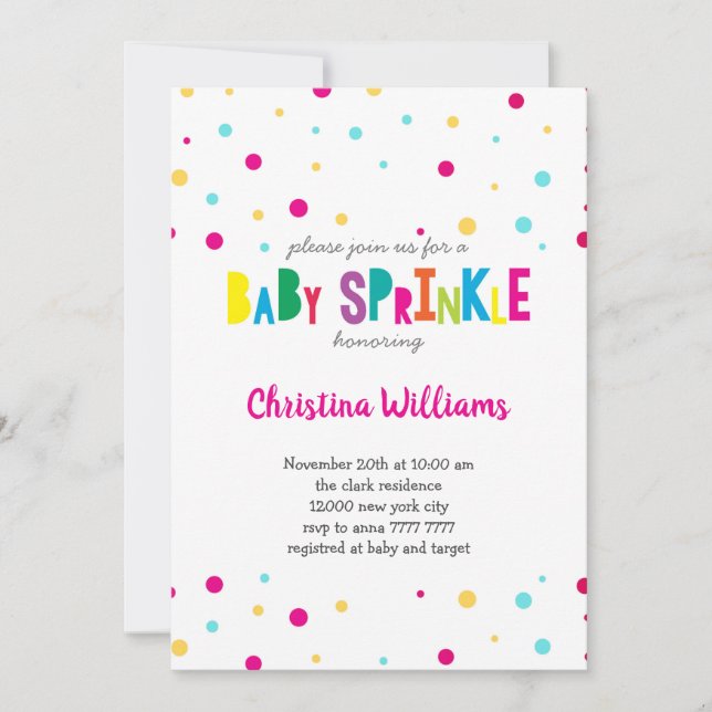 Invitation Rainbow Confetti Colorful Baby Sprinkle Douche (Devant)