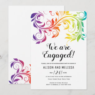 Invitation Rainbow couleurs défiler lesbiennes fiançailles