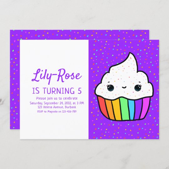 Invitation Rainbow Cupcake Sprinke 5e Fete D Anniversaire Zazzle Ca