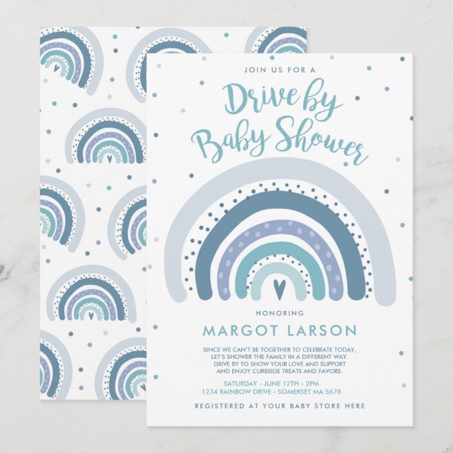 Invitation Rainbow Drive By Baby shower Muet Tons Arc-en-ciel (Devant / Derrière)