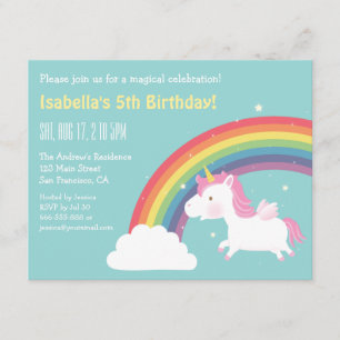 Invitation Rainbow et Unicorn Girls Birthday Party