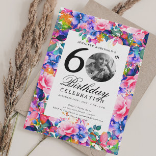 Invitation Rainbow Floral Garden Photo 60th Birthday Party