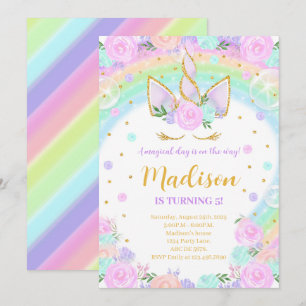 Invitation Rainbow Floral Unicorn Anniversaire