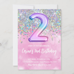 Invitation Rainbow Foil Girl 2e anniversaire