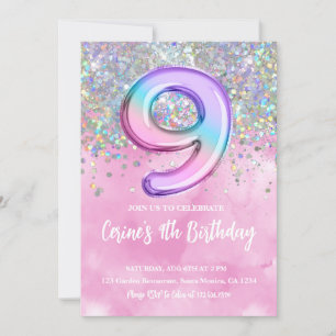 Invitation Rainbow Foil Girl Neuf Anniversaire