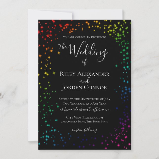 Invitation Rainbow Galaxy Starry Sparkle Mariage (Devant)