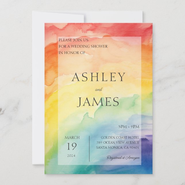 Invitation Rainbow Gay Lesbian LGBTQ Mariage Couples Douche (Devant)