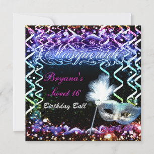 Invitation Rainbow Glow Masquerade Masque fête d'anniversaire