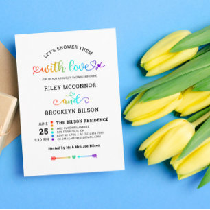 Invitation Rainbow Heart Script mignonne LGBT Couple's Shower
