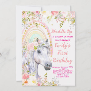 Invitation Rainbow & Horse Première fête d'anniversaire