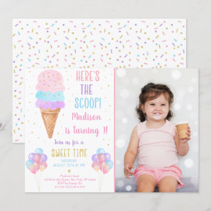 Invitation Rainbow Ice Cream Voici l'anniversaire de la Scoop