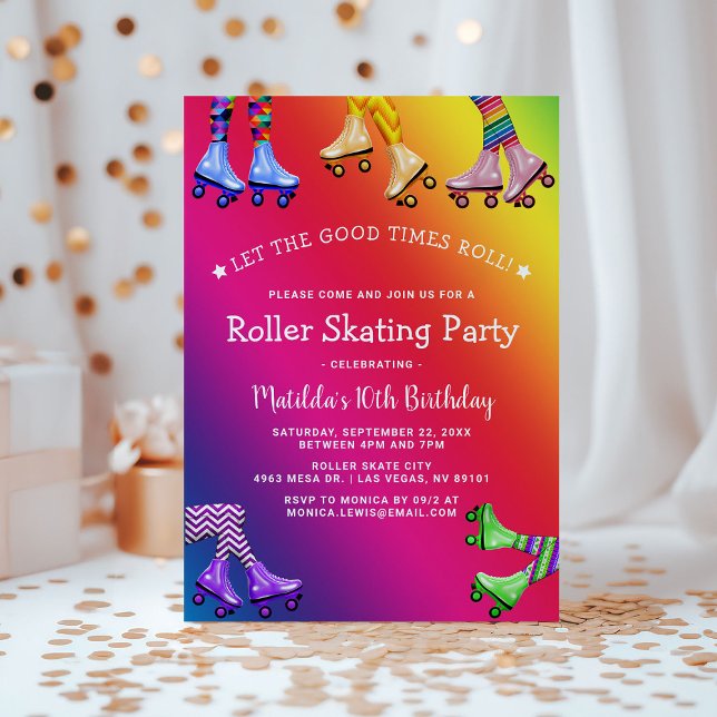 Invitation Rainbow Kids Roller Sking fête d'anniversaire (Créateur téléchargé)