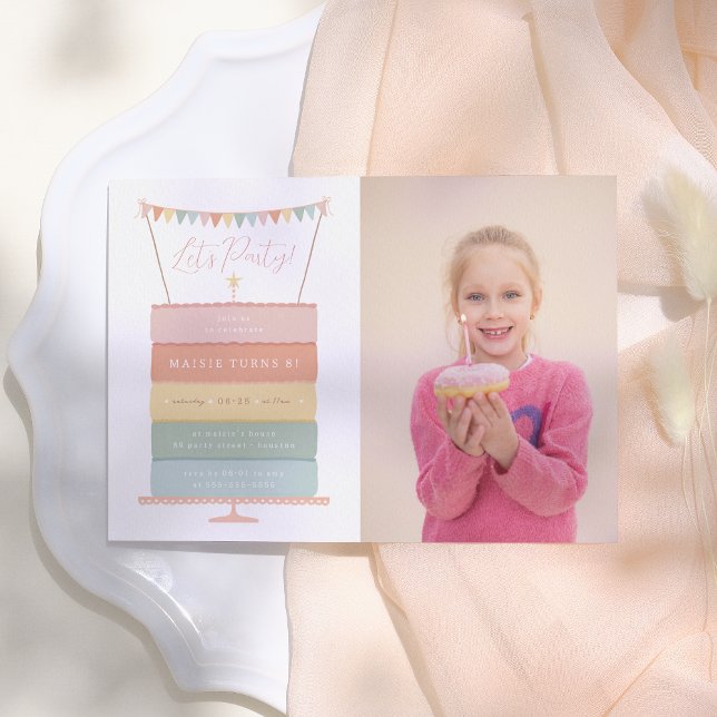 Invitation Rainbow Layer Cake Girl Photo Anniversaire (Créateur téléchargé)