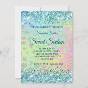 Invitation Rainbow Leopard Faux Parties scintillant Turquoise