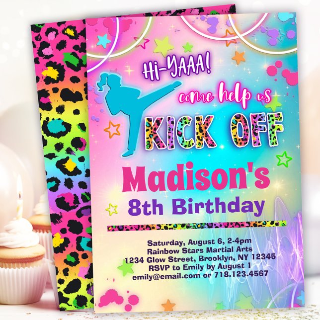 Invitation Rainbow Leopard Karate Anniversaire (Créateur téléchargé)