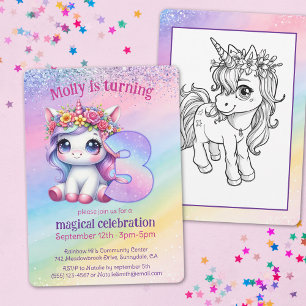 Invitation Rainbow magique Unicorn 3e anniversaire