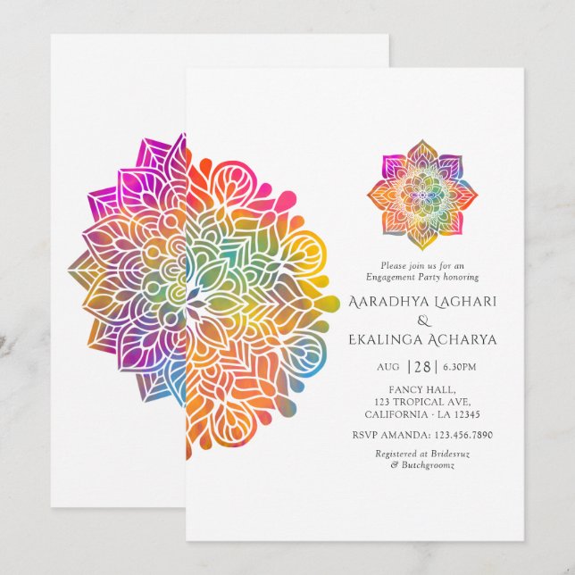 Invitation Rainbow Mandala (Devant / Derrière)