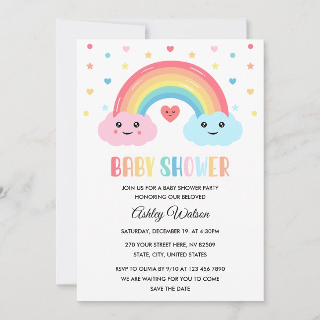 Invitation Rainbow Miracle Baby Shower (Devant)