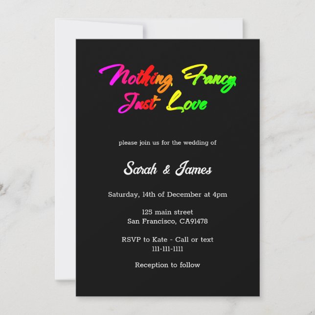 Invitation Rainbow Nothing Fancy Just Love Décontracté Mariag (Devant)