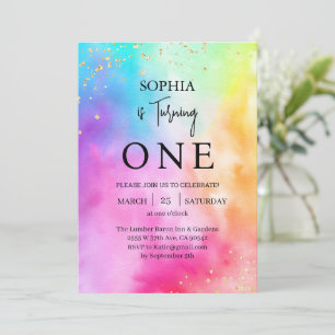 Invitation Rainbow Ombre Parties scintillant colorée 1ère fêt